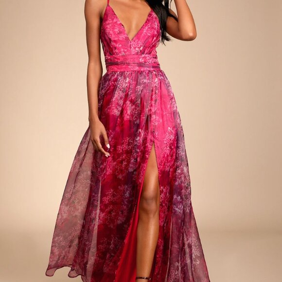 Lulus Dresses & Skirts - Lulus Magenta Floral Print Dress Size Extra Small